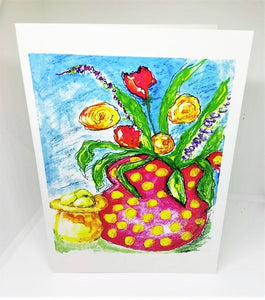 Polka Dot Pitcher with Posies Greeting Card