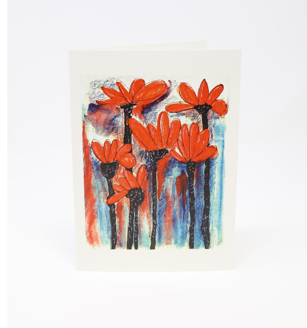Red Flowers with Black Stems Greeting Card