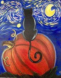 THURSDAY OCTOBER 10 Starry Starry Night Black Cat on a Pumpkin Painting Class