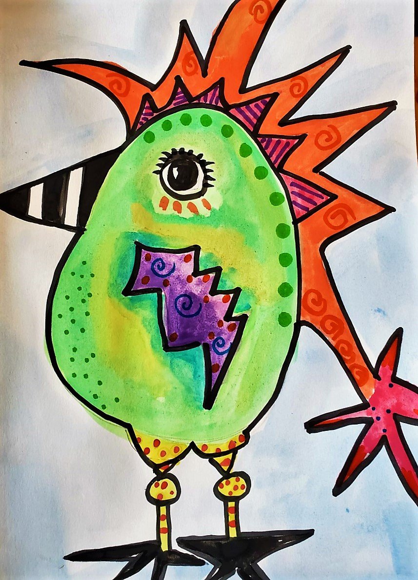 Art Portfolio Cover Lesson: Wacky Art Letters - Birds and Monsters  Kids  art projects, Elementary art classroom, Drawing games for kids